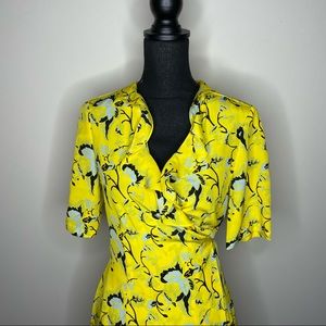Diane Von Furstenberg Silk Yellow Floral Wrap Dress Size Small